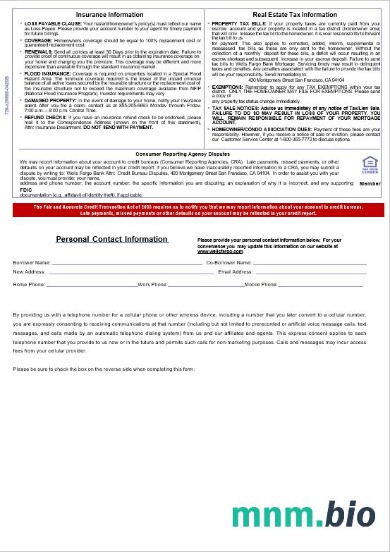 USA Wells Fargo Bank wyciąg z kredytu hipotecznego w formatach Word i PDF, 3 strony 3